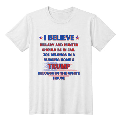 Joe in a nursing home Trump in the White House Bella + Canvas 3001 Unisex T-Shirt Front Print Black or White