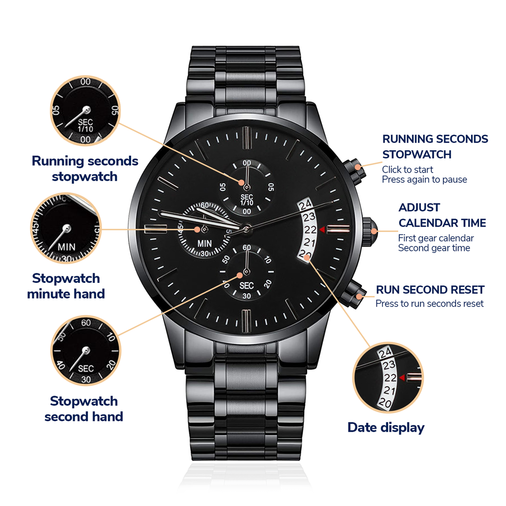 Personalized Black Chronograph Watch For Men