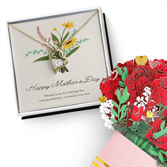 Mother's Day Love Bundle: Heart Necklace & Paper Bouquet